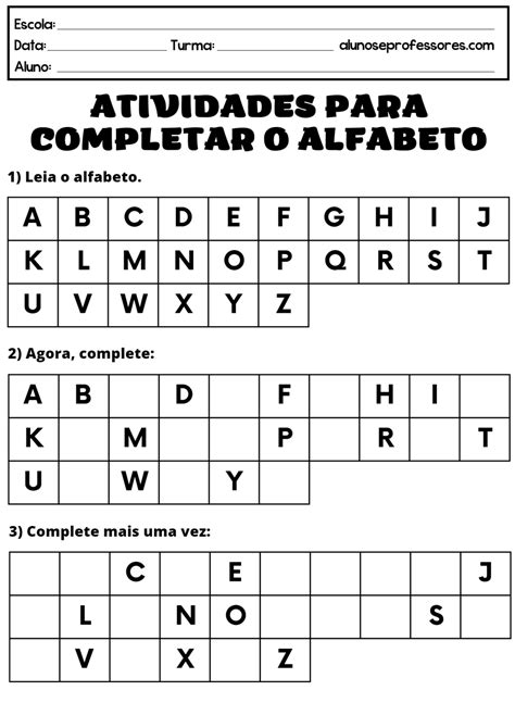 atividade completar alfabeto - alfabeto para completar imprimir